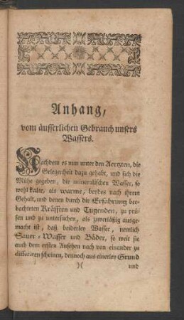 Anhang, vom äusserlichen Gebrauch unsers Wassers