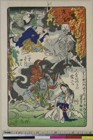 Sprichwort: Ein Stück weiter ist schon Dunkelheit, Verflucht man jemanden, gräbt man zwei Löcher, aus der Serie: Einhundert Bilder von Kyōsai
