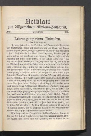 Beiblatt. N° 5. September. 1915