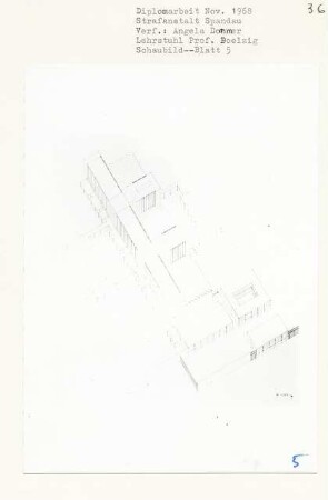 Strafanstalt Spandau, Berlin-Wilhelmstadt (Diplomarbeit bei Peter Poelzig): Perspektivische Ansicht (Vogelschau) 1:200