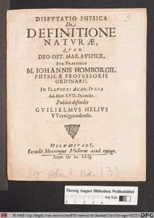 Disputatio Physica De Definitione Naturae