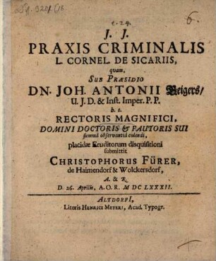 Praxis criminalis L. Cornel. de sicariis