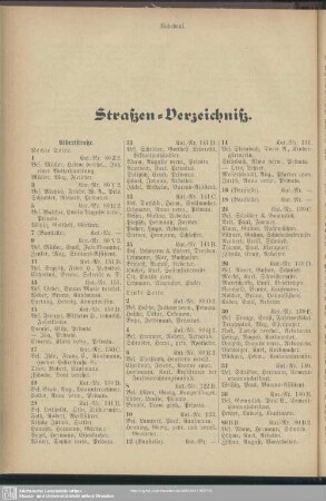 Häuserbuch : Straßen-Verzeichniß