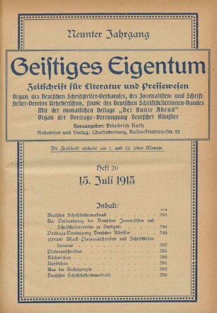 Heft 20 (15. Juli 1913)