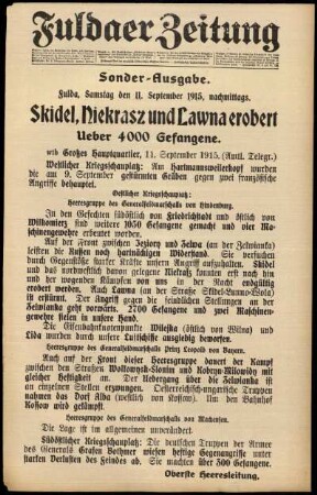 Ausgabe vom Samstag, den 11. September 1915.