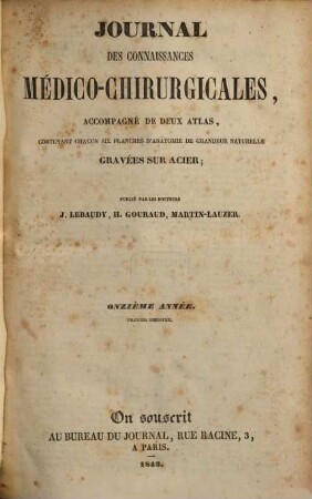 Journal des connaissances médico-chirurgicales, 1843, Sém. 1
