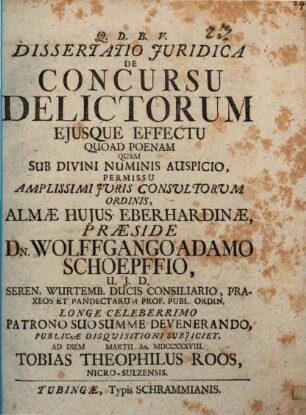 Diss. iur. de concursu delictorum, eiusque effectu quoad poenam