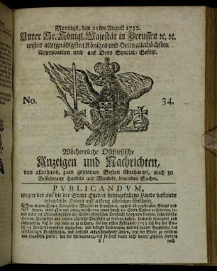 No. 34. Montags, den 21ten August 1752.