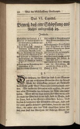 Das VI. Capittel. Beweiß, daß eine Schöpffung aus Nichts unbegreiflich sey.