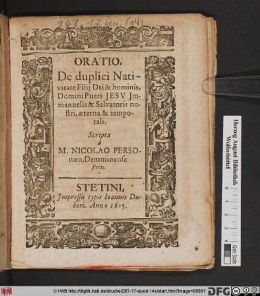 Oratio, De duplici Nativitate Filii Dei & hominis, Domini Pueri Jesu Immanuelis & Salvatoris nostri, aeterna & temporali