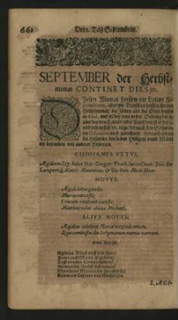 September der Herbstmonat/ Continet Dies 30.