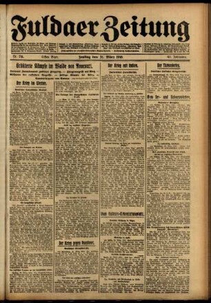Erste Ausgabe vom Freitag, den 31. März 1916.