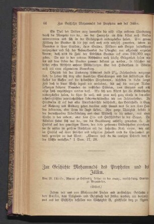 Zur Geschichte Mohammeds des Propheten und des Islâm