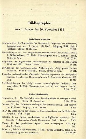 Bibliographie vom 1. October bis 30. November 1894.