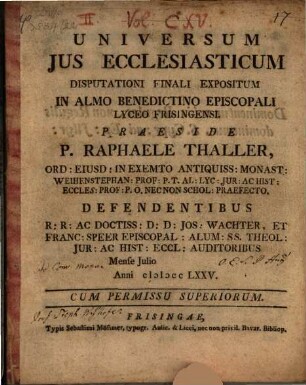 Universum ius ecclesiasticum : disputationi finali expositum