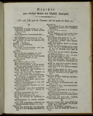 Register zum fünften Bande des Westfäl. Anzeigers.