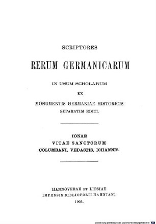 Ionae Vitae sanctorum Columbani, Vedastis, Iohannis