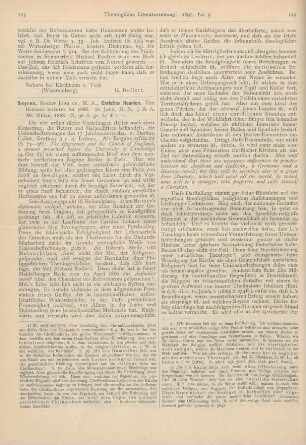 123-125 [Rezension] Soyres, John de, Christian Reunion. The Hulsean lectures for 1886