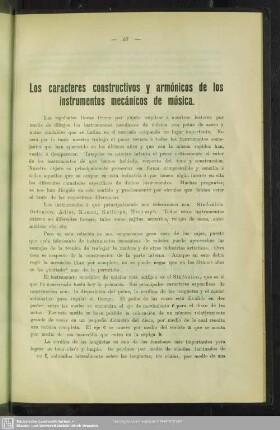 Los caracteres constructivos y armónicos de los instrumentos mecánicos de música