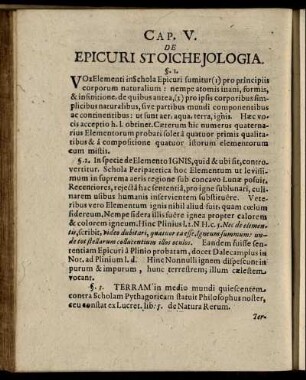 Cap. V. De Epicuri Stoichejologia.
