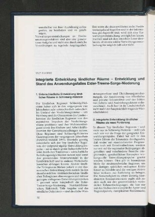 Integrierte Entwicklung ländlicher Räume - Entwicklung und Stand des Anwendungsfalles Eider-Treene-Sorge-Niederung