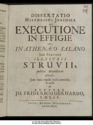 Dissertatio Historico-Iuridica De Executione In Effigie