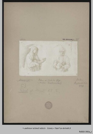 Zwei Tondi mit den Halbfiguren von Petrus und Maria als Mater Dolorosa