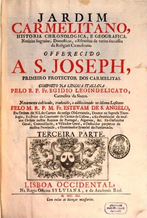 Jardim Carmelitano : Historia chronologica geographica ... da Belgiao Carmelitana, 2