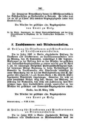 Prüfung für Direktoren und Direktorinnen an Taubstummenanstalten : [F. Taubstummen- und Blindenanstalten]