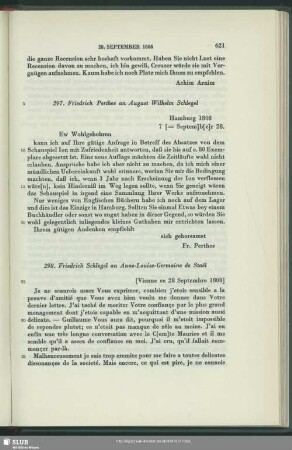 Friedrich Christoph Perthes an August Wilhelm von Schlegel, Hamburg, 28.09.1808