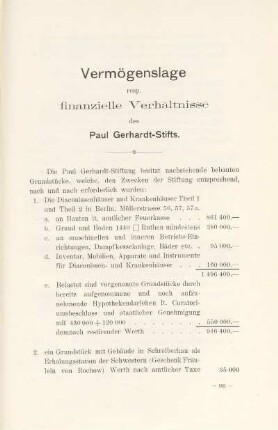 Vermögenslage resp. finanzielle Verhältnisse des Paul Gerhardt-Stifts