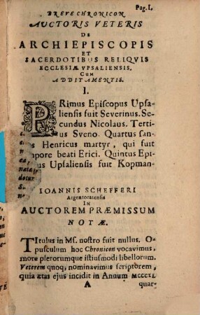 Chronicon breve incerti Script. an. 1344 de Archiepiscopis ... Eccl. Upsaliensis