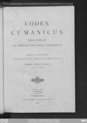 Codex Cumanicus bibliothecæ ad templum Divi Marci Venetiarum