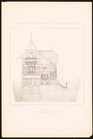 Jagdschloss: Querschnitt (aus: Baukunst der Renaissance, Entwürfe von Studirenden unter Leitung von J. C. Raschdorff, II. Jahrgang, Berlin 1881)