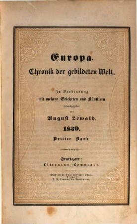 A. Lewald's Europa : Chronik der gebildeten Welt. 1839,3