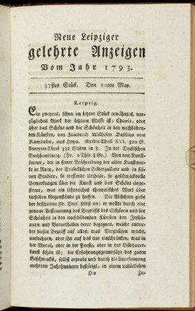 37stes Stück. Den 10ten May.
