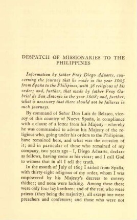 Despatch of missionaries to the Philippines