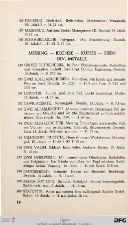 VII. Messing, Bronze, Kupfer, Eisen, Div. Metalle (Nr. 189-237)