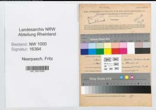 Entnazifizierung Fritz Neerpasch, geb. 12.07.1895 (Lagerverwalter)