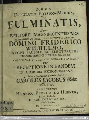 Disputatio Physico-Medica, De Fulminatis