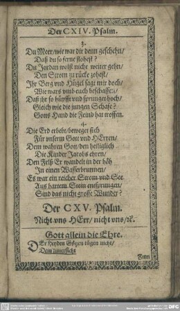 Der CXV. Psalm. Nicht uns HErr, nicht uns, [et]c.