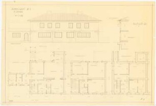 Gesamtbebauungsplan Ankara Ankara Kooperatifi. Haustypen: Typ B1, BURSA, Doppelhaus 6 Zimmer, Straßenansicht, Grundriss Kellergeschoss, Erdgeschoss und Obergeschoss, Fassadenschnitt 1:50