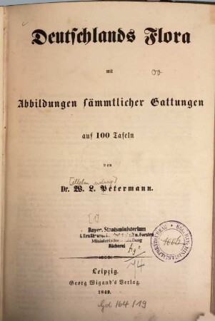 Deutschlands Flora : mit Abbildungen sämmtlicher Gattungen auf 100 Tafeln, 1