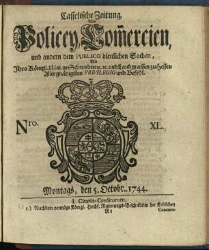 Nro. XL, Montags, den 5. Octobr. 1744