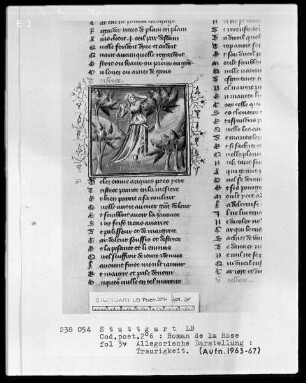 Guillaume de Lorris und Jean de Meun, Roman de la Rose sowie Le Testament und le Codicile von Jean de Meun — Die Traurigkeit, Folio 3verso
