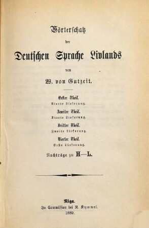 Wörterschatz der deutschen Sprache Livlands, [5,2]. Nachträge zu H - L