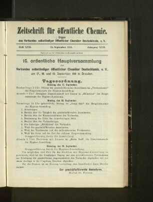 Heft VXII. 15. September 1911. Jahrgang XVII.