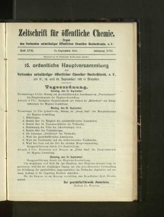 Heft VXII. 15. September 1911. Jahrgang XVII.