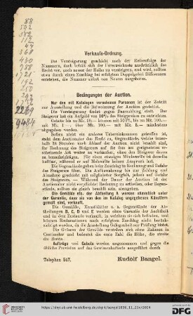 Verkaufs-Ordung/ Bedingungen der Auction