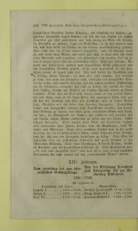 XIII. Zeitraum. Vom spanischen bis zum österreichischen Erbfolgekriege. Von der Erhebung Preußens zum Königreiche bis zur Eroberung Schlesiens. 1701-1740